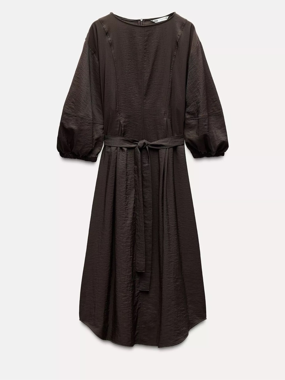 Zara Dark Brown Midi Dress with Tie Waist